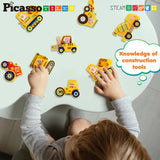 PicassoTiles - 8 Piece Construction Vehicle Magnetic Tileset