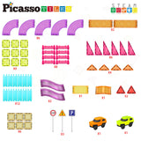 Picasso Tiles 60pc Race Track Set LED Car - Travel Size