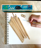 Wooden Pencil Box with 12 Colored Pencils