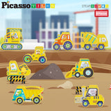 PicassoTiles - 8 Piece Construction Vehicle Magnetic Tileset