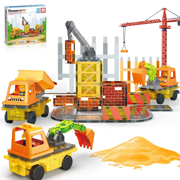 PicassoTiles -  Magnetic Tileset -Construction 5-in-1 Building W/ Accessories