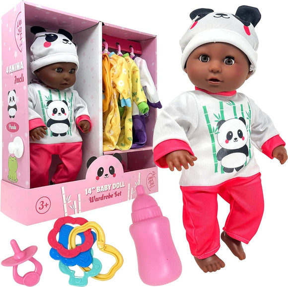 14 Inch Baby Doll Play Set Wardrobe Closet: Dark Skin Tone