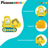 PicassoTiles - 8 Piece Construction Vehicle Magnetic Tileset