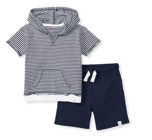 Classic Stripe Hooded Set - Midnight