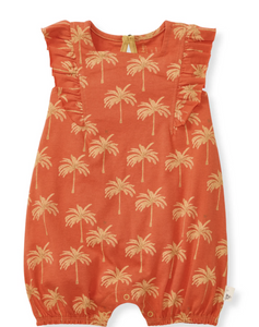 Golden Palms Romper - Hibiscus Red