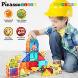 PicassoTiles - 8 Piece Construction Vehicle Magnetic Tileset