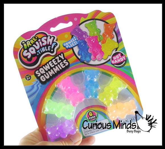 Pack of 6 Gummy Bear Squishy Fidget Pencil Toppers