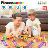 Picasso Tiles 60pc Race Track Set LED Car - Travel Size