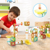 PicassoTiles -  80 Piece Marble Run Magnetic Tileset - Travel Size