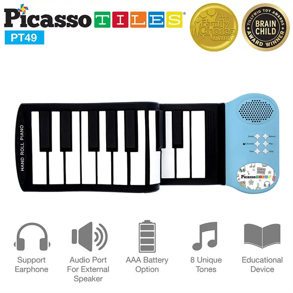 PicassoTiles -49 Key  Roll-Up Keyboard - Black and White