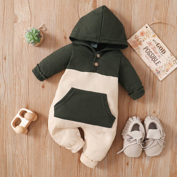 Colorblock Waffle Weave Hooded Jumpsuit