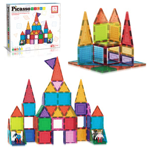 PicassoTiles - 63 Piece Magnetic Tileset - Bricks/Magnetic Tileset with Mirror TIles