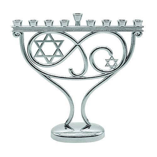 Candle Menorah - 8.5 Inches - Whimsical - Silvertone Finish