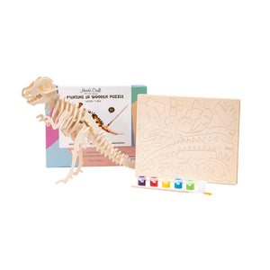 3D Wooden Puzzle with Paint Kit: T-Rex