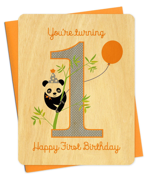 One Panda Wood First Birthday Card