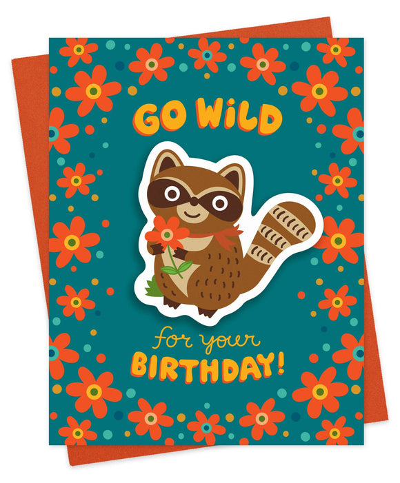 Wild Raccoon Sticker Birthday Card